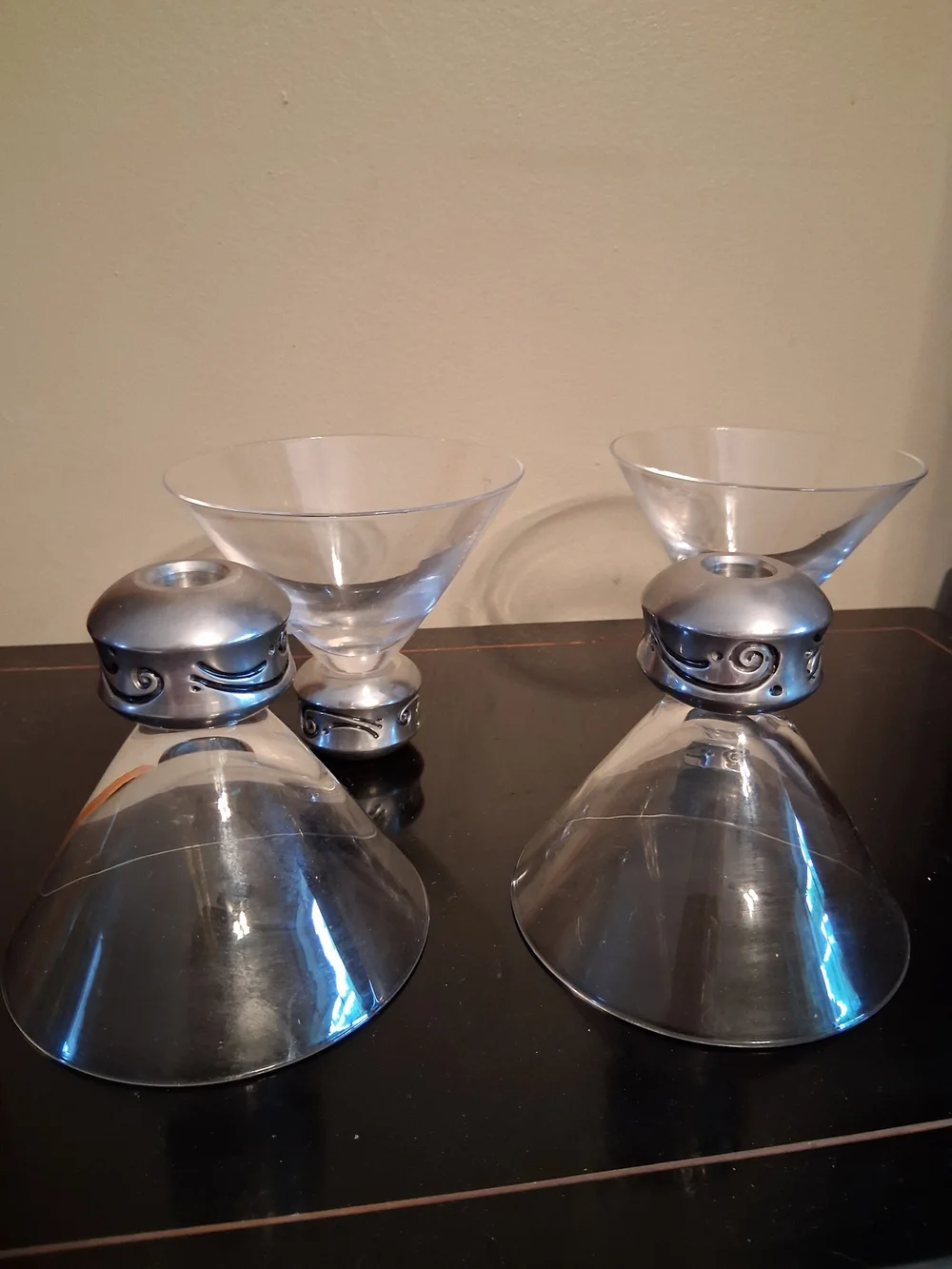 Lenox Clear Glass Martini Coupes with Silver-Tone Decorative Bases (Set of 4)